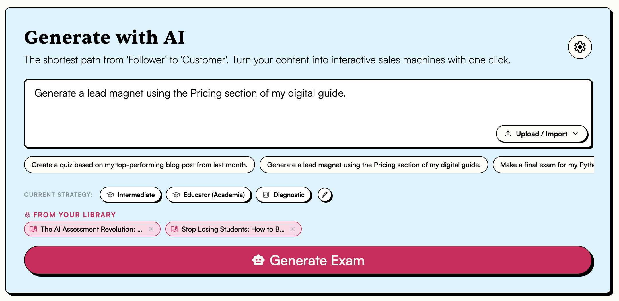 You can create exams with AI at ExamSocial with a lot of configurations