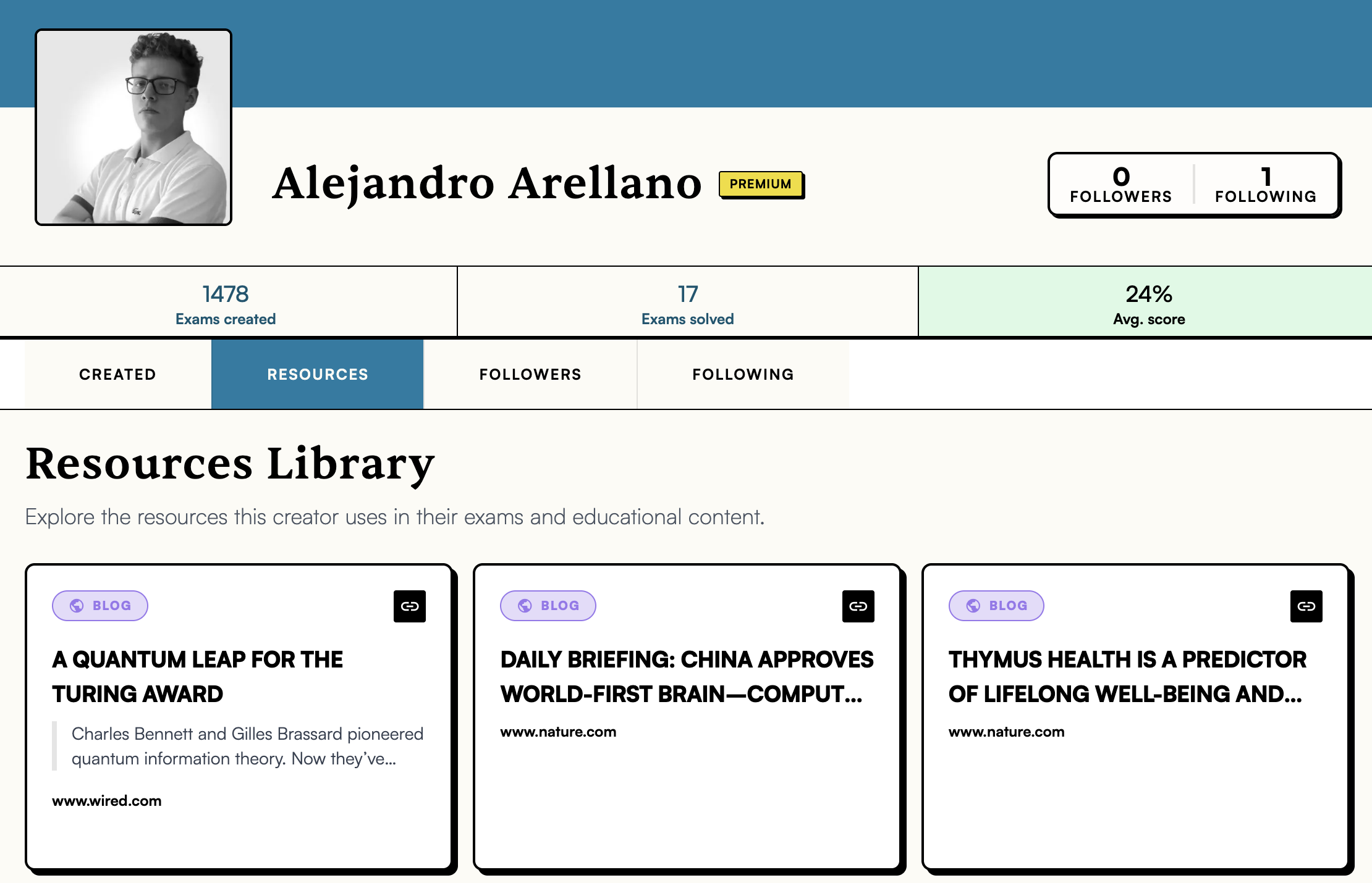 Alejandro's Public Profile on ExamSocial